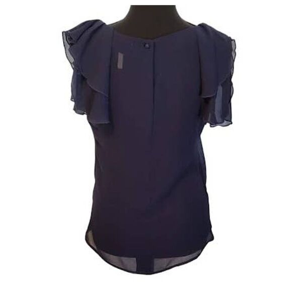 BCBGeneration Navy Blue Ruffle Short Sleeve Top Small - Picture 4 of 7